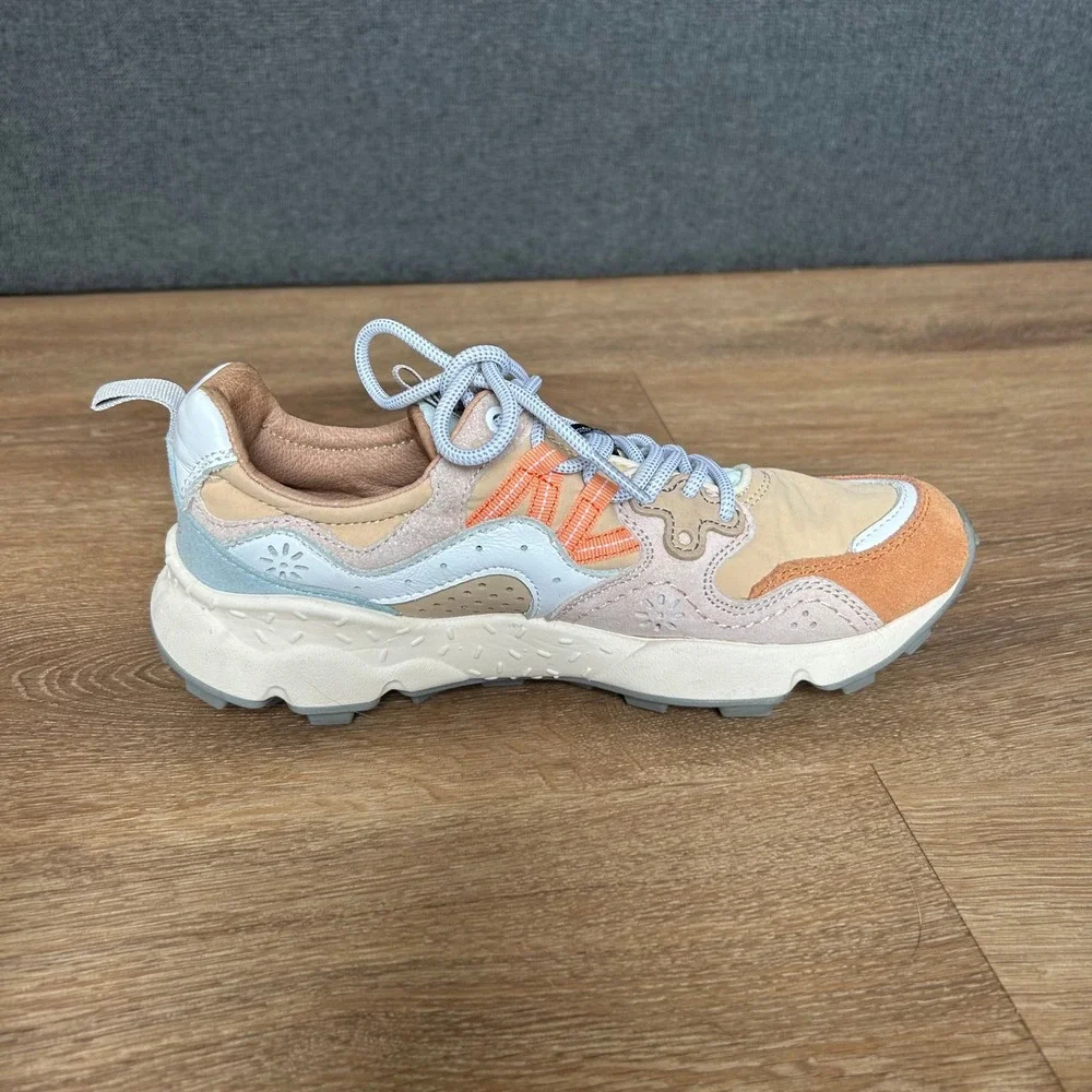 Flower Mountain Yamano 3 Womens Sneakers Tan Orange Blue Barely Worn